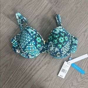 Blue and Green Patterned Bra